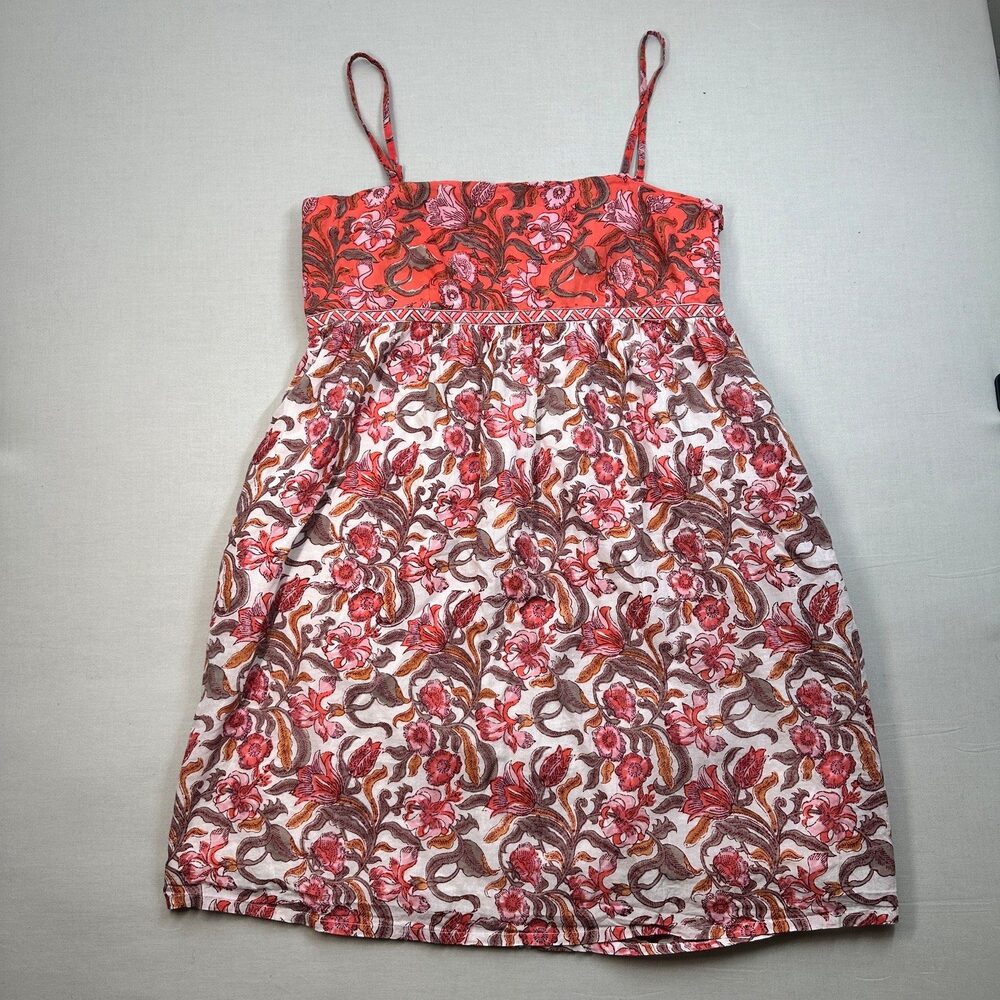 Boho Anokhi Block Print Cotton Sundress Empire Waist Coral M